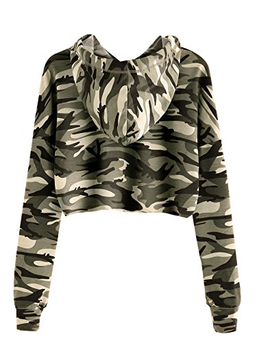 MakeMeChic Women's Long Sleeve Casual Printed Sweatshirt Crop Top Hoodies Camo S