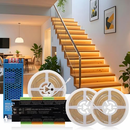 LANXEE Intelligent 16-Step Motion Sensor Stair Light for Indoor, 40 inches Long Cuttable Stair Lights with Motion Sensor for Indoor Stairways (Warm White 3000K, 16 Stairs)