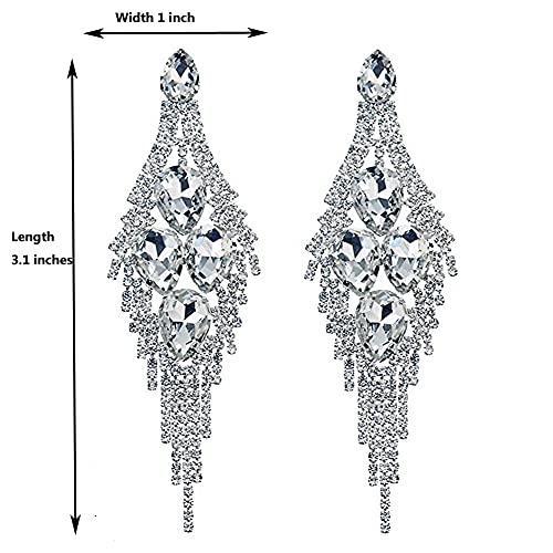 CHRAN Silver Teardrop Crystal Long Tassels Dangle Earrings Sparkling Rhinestone Ladies Gifts2