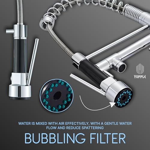 Image of 2-Mode Pull-Down Kitchen Faucet, Spring Style 360 Swivel Sink Tap, Dual Spout Stainless Steel Mixer, Hot & Cold Water, Commercial & Home Use, Pull-Out Spray