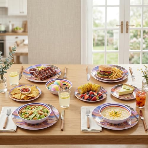 Image of 12 Piece Melamine Plates and Bowls Set, Beach Sunset
