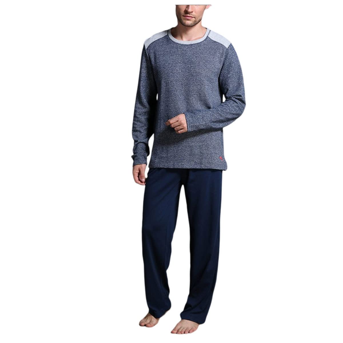 Vêtement d'intérieur homme pyjama en coton doux de nuit ensemble bleu taille XXL