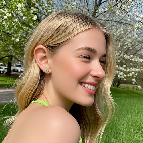 SLUYNZ Solid 925 Sterling Silver Green CZ Flower Earrings Stud for Women Teens Flower Stud Earrings Post2