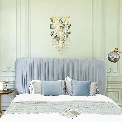 Mkouo Macramé wandtapijt, hangende fotowand, boho, decoratie, chic geweven tapijt voor wooncultuur, slaapkamer… - Afbeelding 4