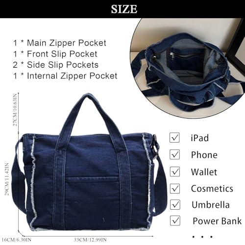 Image of Denim Tote Bags for Women Jean Purse Casual Denim Handbag Large Capacity Crossbody Shoulder Bag