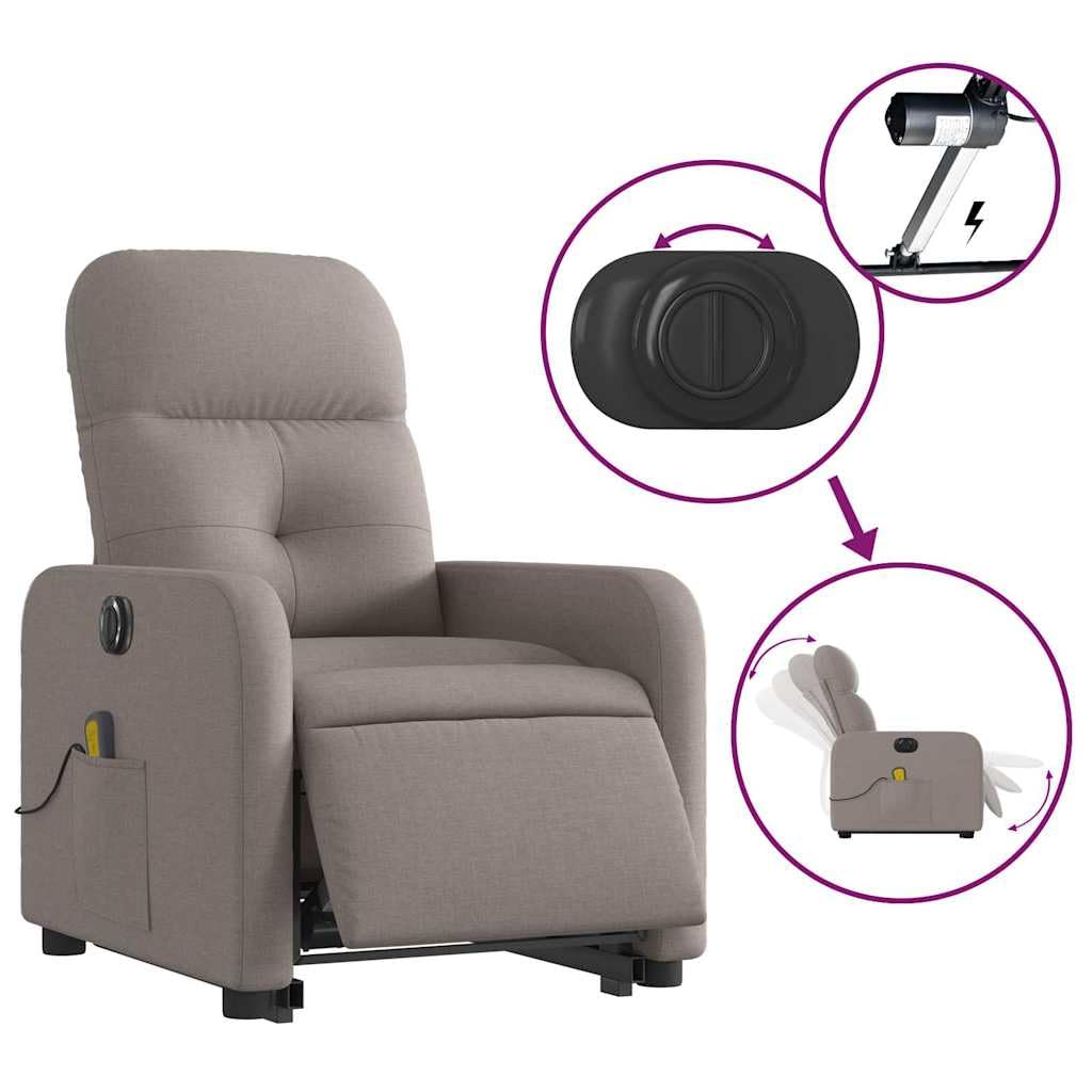 Sillón elevador eléctrico reclinable de tela color pardo con 6 puntos de vibración, función de elevación e inclinación de 135 grados, cómoda y práctica