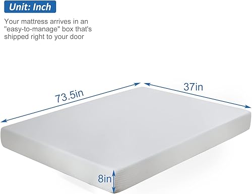 Miniatura 2 de Colchón tamaño individual, colchón de espuma viscoelástica de gel de 8 pulgadas, espumas certificadas CertiPUR-US, sueño fresco y alivio de presión,