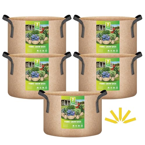 Image of iPower 5 Pack 7 Gallon Tan Grow Bags, Garden Planting Nonwoven Fabric Pots with Reinforced Handle, Heavy Duty and Aeration Planter Pot for Tomato, Fruits, Vegetables and Flowers