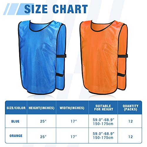 24 Pack Scrimmage Team Soccer Pinnies Vests Jerseys Mercerized Fabric Team Training Practice Vests Pinnies For Youth Adult Sports Basketball, Soccer, Football, Volleyball (Orange, Blue) #TOP1