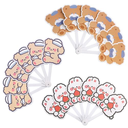 Morices 3 Piece Cartoon Handheld Folding Fans, Creative Kawaii Animals Plastic Fans