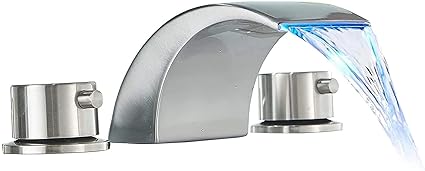 Bathfinesse 8-16 Inch Waterfall Widespread Bathroom Sink Faucet 3 Holes with Two Handles Brushed Nickel