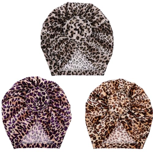 3pcs Cotton Leopard Ear Hats for Newborns and Toddlers Cozy Caps Set Fashionable and Warm Leopard Print Design for Hospital and Everyday Use