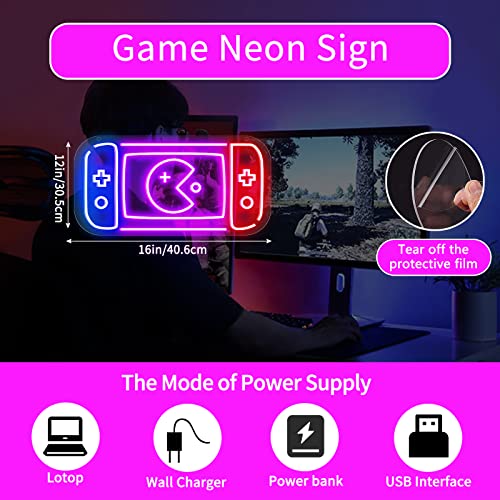 Game Neon Sign, Large Led Gamer Lights Sign For Wall Decor, Led Lights Sign 5V Usb Powered Gaming Neon Sign For Bedroom Room, Game Room, Kids Room, Gaming Party, Pub Decor, Gift For Teens, Friends, Boys, Girls (16'', Pink/Blue/Red) #TOP2