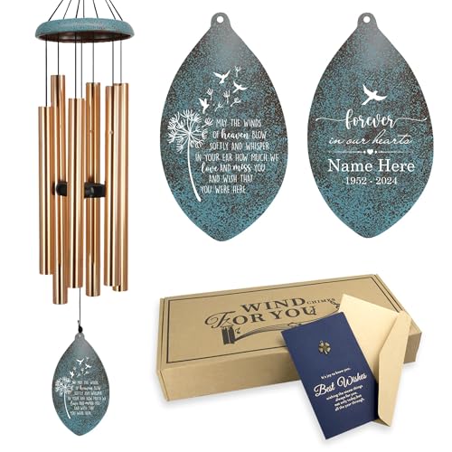 Image of Memorial Wind Chimes for Loss of Loved One, Produced in Texas Personalized Deep Tone Wind Chimes Memorial Gifts in Memory of a Loved One, Best Bereavement Gift Idea for Sympathy