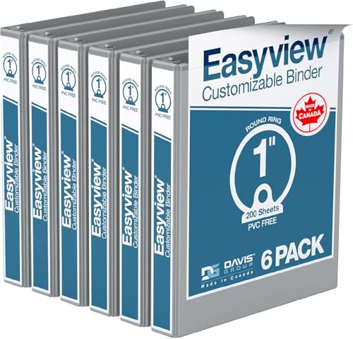 Image of Easyview 3-Ring Binder, Clear-View Cover, 1 inch Round Rings, Gray, 6 Pack