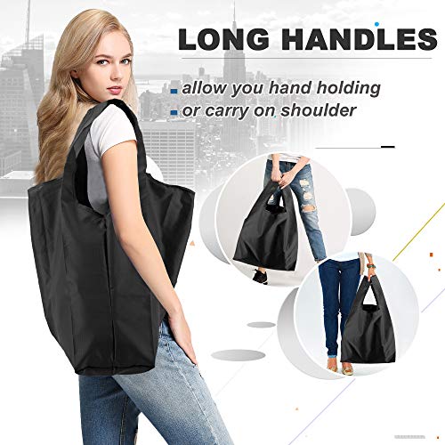 Tote-Bags-Gift-Bags-for-Grocery-Shopping-Reusable-5-Black-Bags-Machine-Washable-Foldable-Ripstop-Totes-with-Pouch-50LBS