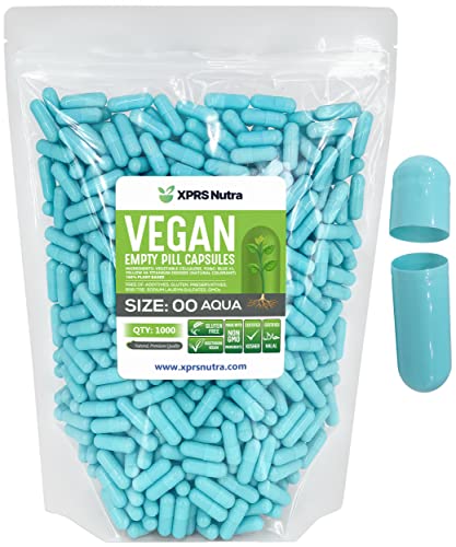 Image of XPRS Nutra Size 00 Empty Capsules - 1000 Count Empty Vegan Capsules - Vegetarian Empty Pills - DIY Vegetable Capsule Filling- Veggie Pill Caps (Aqua)