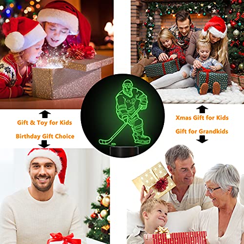 Image of FULLOSUN 3D Night Lights Ice Hockey Athlete 3D Illusion Bedside Lamp 16 Colors Changing with Remote Control Best Birthday Gifts for Men Women