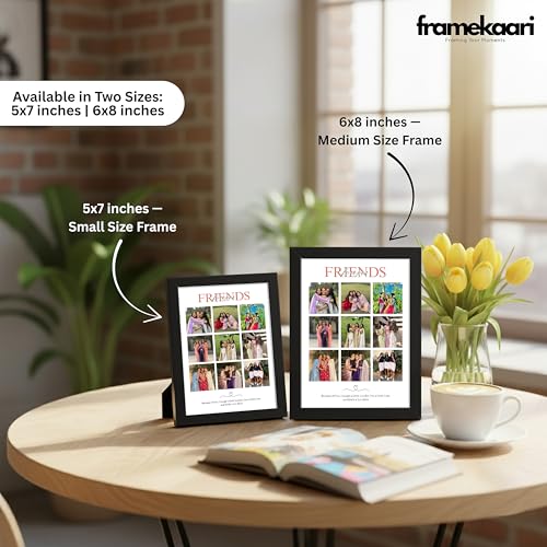 Image of Framekaari Friends Customized Photo Frame | Personalized Birthday Gift | 9-Photo Collage & Custom Text | Tabletop & Wall Mount | Room & Home Decor | 16x21 cm (Design-04)