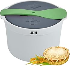 AXIM Rice Cooker for Microwave,2 L Rice Maker Microwave Pasta Cooker,Microwave Cooker Steamer with Strainer,Dishwasher Safe (Green)