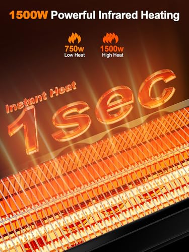 Image of Uthfy 37 inch Outdoor Heaters for Patio, Electric Patio Heater with Remote, 12H Timer, IPX5 Waterproof, Tip-Over & Overheat Protection, Portable Infrared Heater for Indoor, Outside, Porch, Garage, Shop