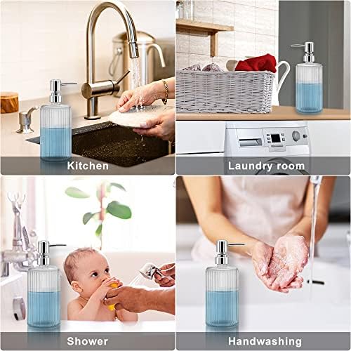 3 Pack Glass Soap Dispenser, 17 Oz Hand Soap Dispenser, Lotion Liquid Soap Dish Dispenser for Kitchen, Bathroom, Countertop or Laundry Room (White)