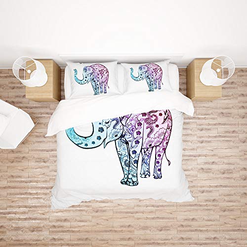 Funda nórdica de 3 piezas transpirable con estampado de elefante floreciente 3