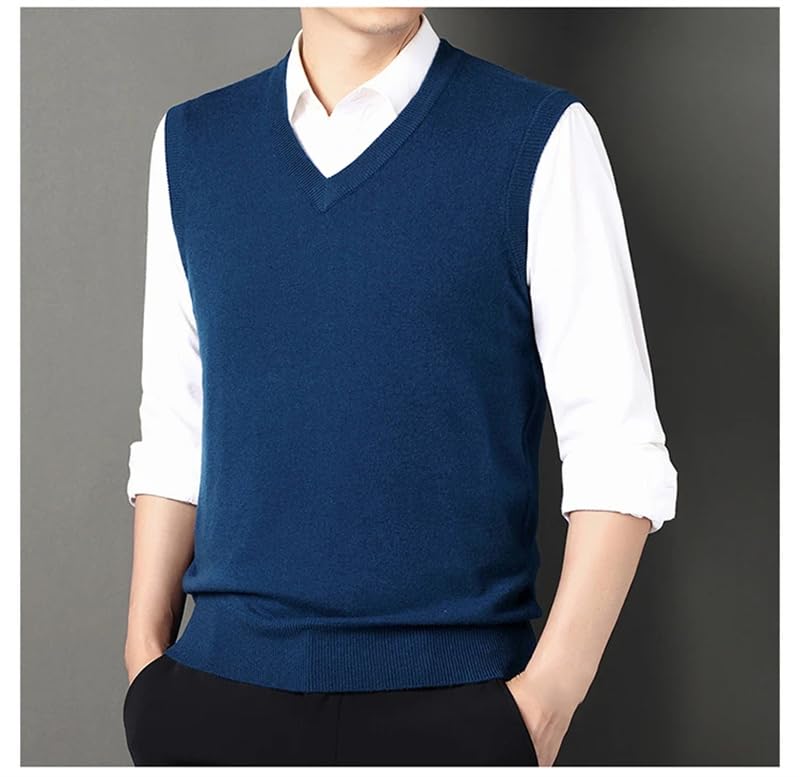 Men's Wool Knitted Sweater Vests Pullovers Solid V-Neck Sleeveless Casual Pullover Jumper Waistcoat3
