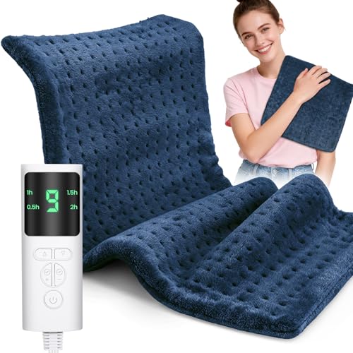 Image of Heating Pad for Back Pain, Electric Heat Pad with 9 Heat Levels & 4 Auto-Off Timers, Portable Heating Pad for Period Cramps, Shoulder, Neck, Machine Washable, Gifts for Women and Men, Blue, 24''x12''