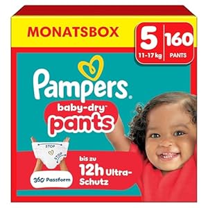 Pampers Baby-Dry Pants Größe 5, 160 Stück, 11kg-17kg, 360° auslaufsichere Passform für Tag und Nacht