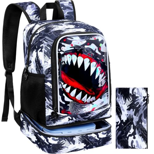 Image of 2 In 1 Shark Backpack for Boys, 17 inch Kids Bookbag with Insulated Lunch Box, School Backpacks for Elementary Preschool Kindergarten (Black)