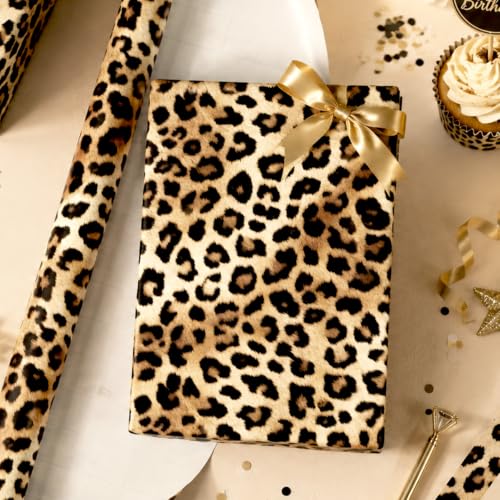 Image of Burymento Leopard Wrapping Paper Roll, Cheetah Gift Wrap, 17in x 16.4ft