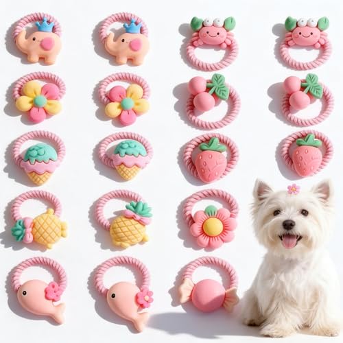 Foverin 20 Pcs Cute Dog Hair Bows with Rubber Bands, Mini Pi