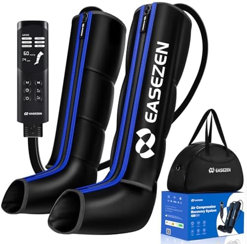 EaseZen Beinmassagerät Luftkompression M Durchblutung Schmerz Fuß Waden | 11 Intensitäten (60-160mmHg), Oberschenkel ~69cm, 6 Modi, 3 Timer, LCD, Sensor, Fuß, Waden & Oberschenkel,
