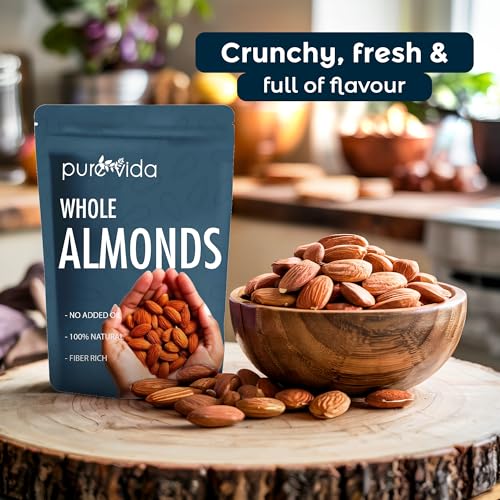 Image of Purevida California Almonds 1Kg | Crunchy & Nutrient-Rich | High in Protein, Fiber, Vitamin E & Healthy Fats | Supports Brain & Heart Health | Gluten-Free | Ideal for Snacking, Baking & Cooking