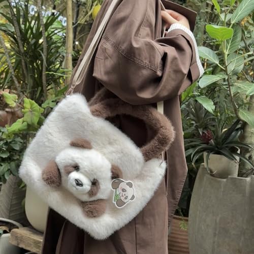 Girls' Animal Plush Handbag Small Size Crossbody Bag Cute Panda Doll Furry Purse2
