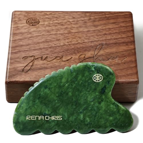 Rena Chris Gua Sha Facial Tool, Natural Xiuyan Jade Stone Body Gu...