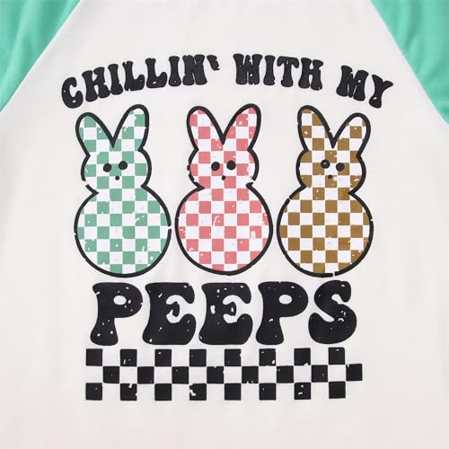 Image of MODNTOGA Boys Girls Easter Outfit Bunny Graphic T-Shirt Chillin' with My Peeps Letter Print Short Sleeve Tee Tops