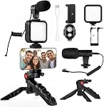Acuvar Complete Vlogging Kit for Smartphones & Cameras – Includes LED Light, Microphone, Tripod, Phone Mount & Accessories