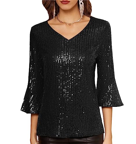 GRACE KARIN Top de lentejuelas para mujer, cuello en V, elegante, parte superior con purpurina, CL1559, 1#1559, M