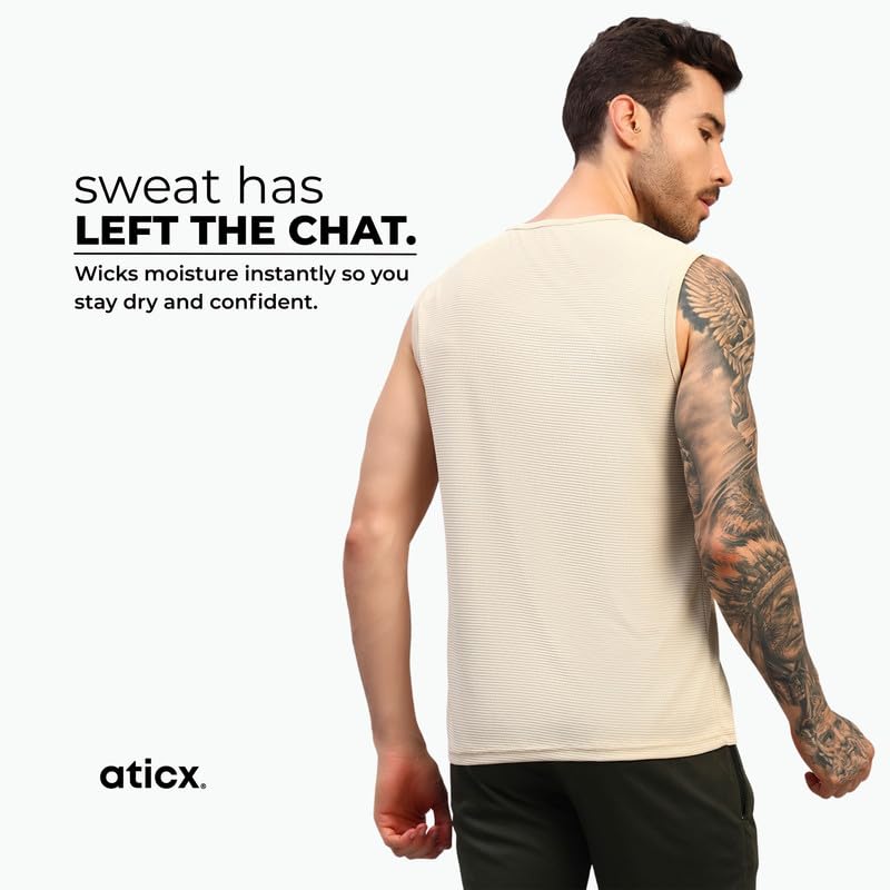 Image of ATICX Men's Slim Fit Sleeveless Sports T-Shirt - Gym Vest, Quick Dry Breathable Training Tank Top for Workout, Running, Cycling, Badminton, Basketball & Swimming Training Wear