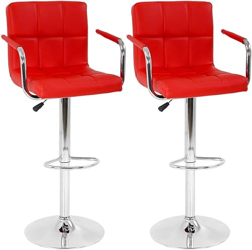Miniatura 9 de BestOffice Taburete de bar moderno, juego de 2 taburetes de bar, reposabrazos de altura ajustable, sillas de bar giratorias, de piel sintética,