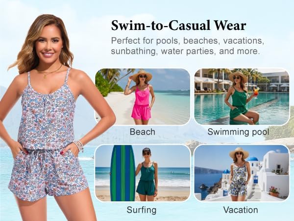 Smismivo Romper Swimsuits for Women One Piece Modest Bathing Suit with Shorts Mesh Pockets Tummy Control Full Coverage - Image 7