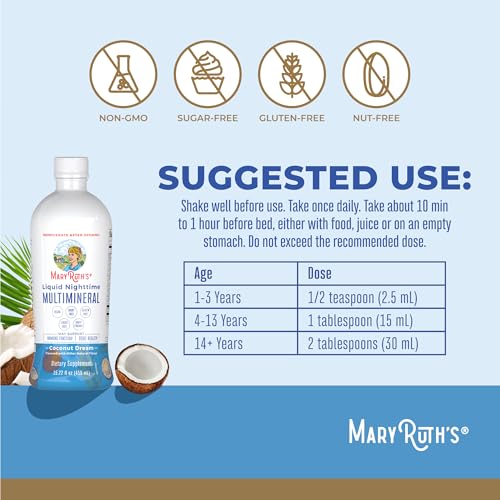 Image of MaryRuth's Liquid Nighttime Multimineral | NO Melatonin | Bedtime Routine | Magnesium Citrate | Calcium | Zinc | Vitamin D3 | Vegan | Sugar Free | Gluten Free | 15.22 Oz
