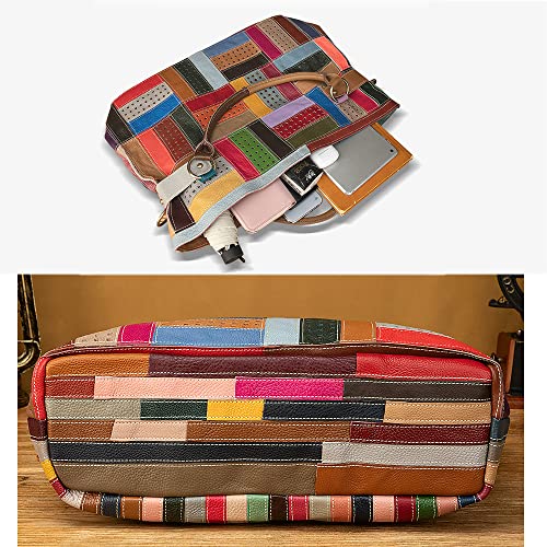 Segater® Women’s Genuine Leather Tote Multicolour Patchwork Hollow Shoulder Bag Cowhide Stitching Colorful Large Handbag Purses Multicoloured #TOP6