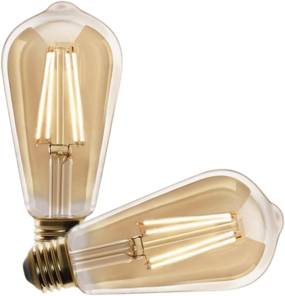 Feit Electric 5.5W (60W Replacement) ST19 E26 Dimmable Straight Filament Amber Glass Vintage Edison LED Light Bulb, Warm Light (2-Pack) ST19/VG/LED/2