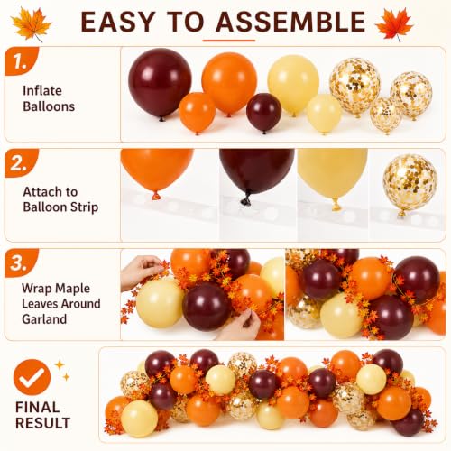 Image of Fall Balloon Arch Kit, Fall Birthday Party Decorations, Orange Burgundy Yellow Gold Confetti Balloons Garland Kit with 6.5 Ft Maple Leaves for Home Thanksgiving Autumn Baby Shower Party Decor Supplies