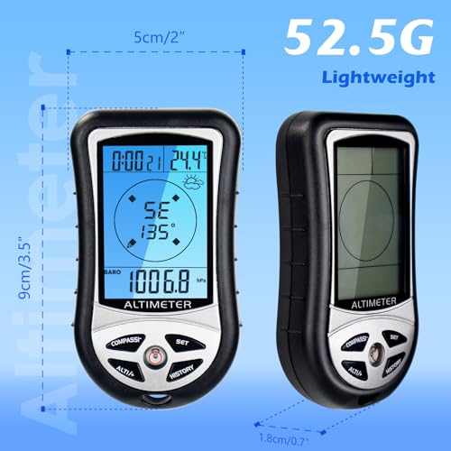 KooingTech Multifunction Digital Altimeter, Barometer, Digital Compass, Hiking Thermometer 8 in 1, Handheld Altimeter for Hiking Mountaineering -2300 to 29500FT 1100MBAR