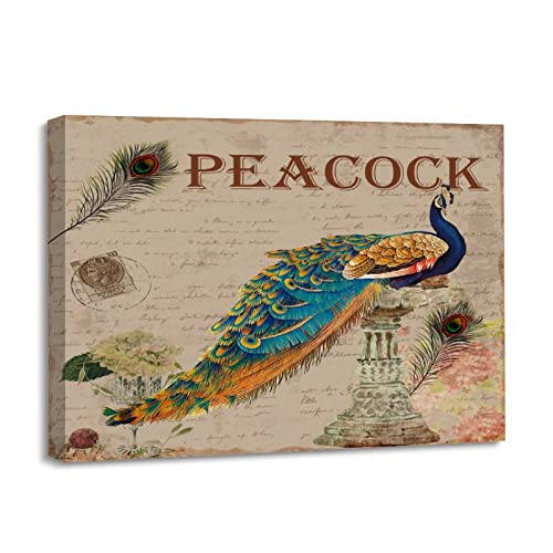 Lienzo botánico de pavo real Yelolyio para decorar un dormitorio elegante de 12x16