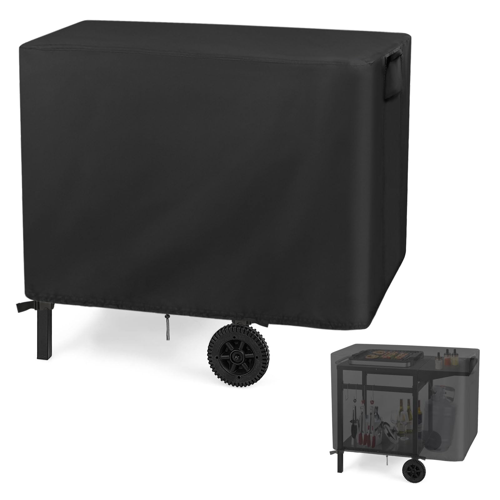 Fenghome Barbecue Covers, Pizza Oven Table Cover, Prep Grilling Table Cover for COSTWAY Grill Dining Cart, Waterproof Pizza Oven Stand Covers Pizza Oven Accessories - 70x75x60 cm (Black)